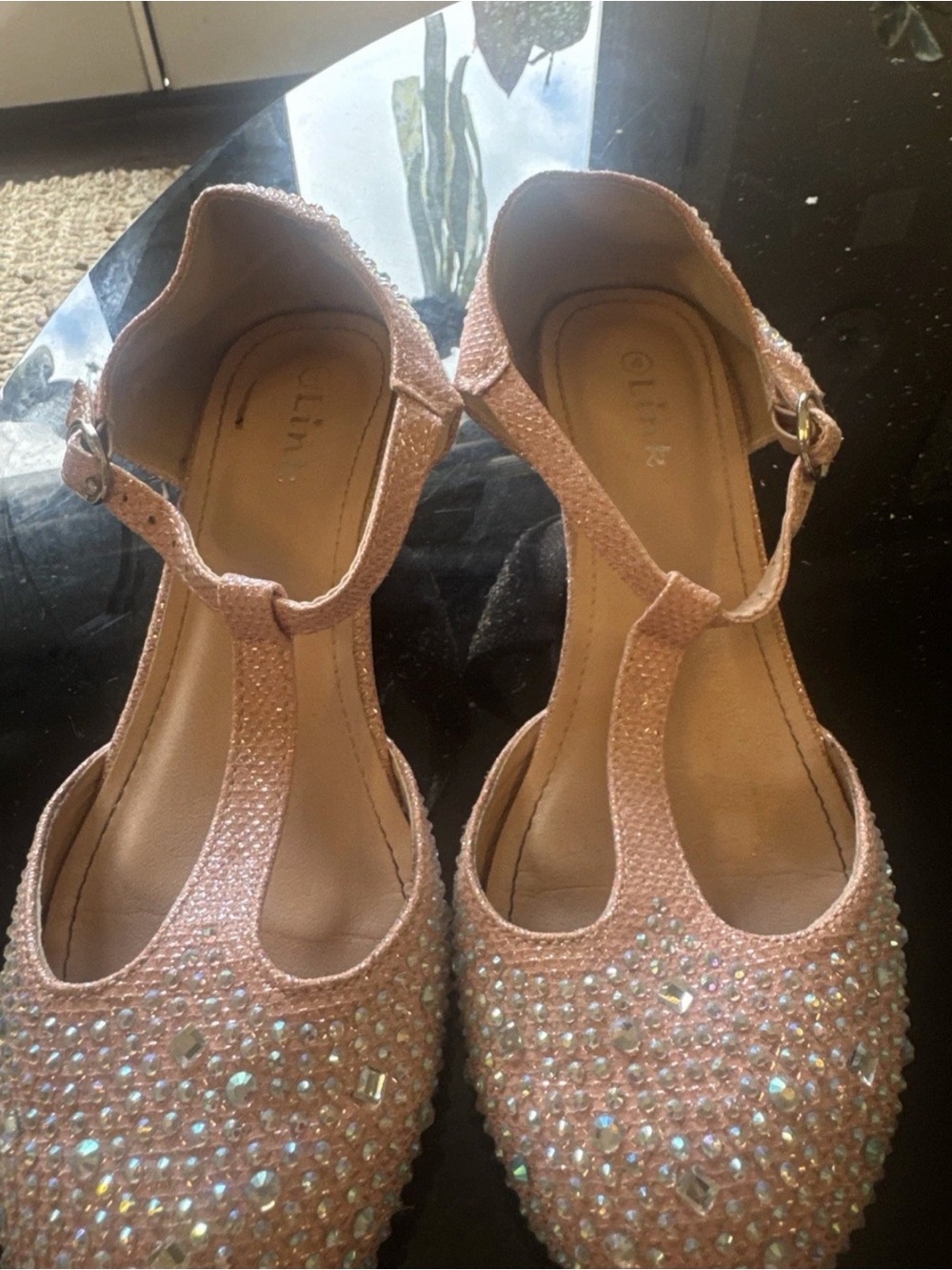 Girls' Sparkle T-Strap Dress Shoes in Blush Pink